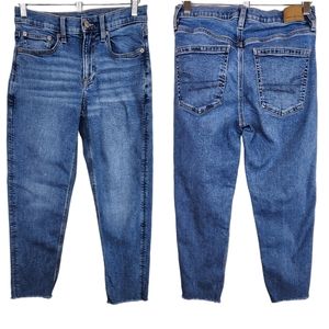 American Eagle 2 Short Stretch '90s Straight Jeans Cropped Raw Hem Medium Wash